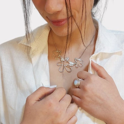 925 sterling silver Necklace | Flower Shaped Pendants | Textured Pendants | Unique Floral Necklace