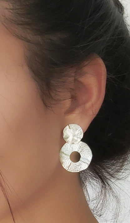 Large Round Stud earrings | Sterling Silver Earrings | Geometric Jewelry | Hammered Silver Earrings