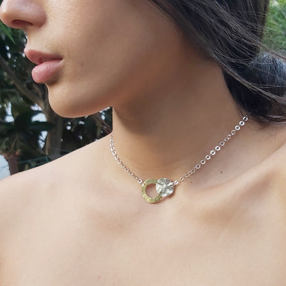 Minimalist Silver Necklace | Hoop Pendant | Choker Length Necklace