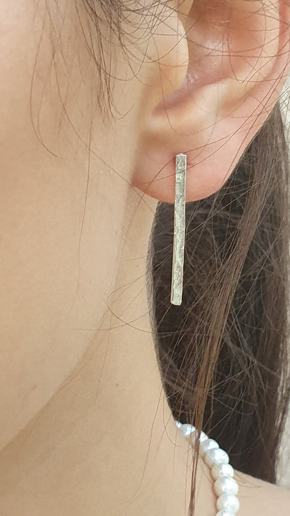 Sterling Silver Line Earrings | Large Stud Earrings | Geometric Earrings | Textured Line Earrings