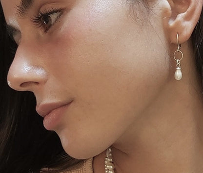 Gold Plated Silver Earrings with Pearl | Sterling Silver Earrings | Dangle Earrings | Delicate Design