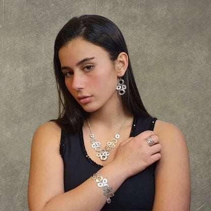 925 Sterling Silver Necklace | Large Necklace | Multi Size Circles | Textured Necklace