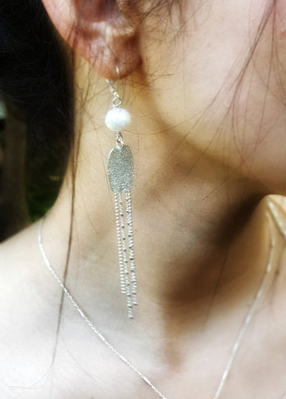 Elegant Textured Earrings | Sterling Silver Earrings | Classic Jewelry | Long Silver Earrings