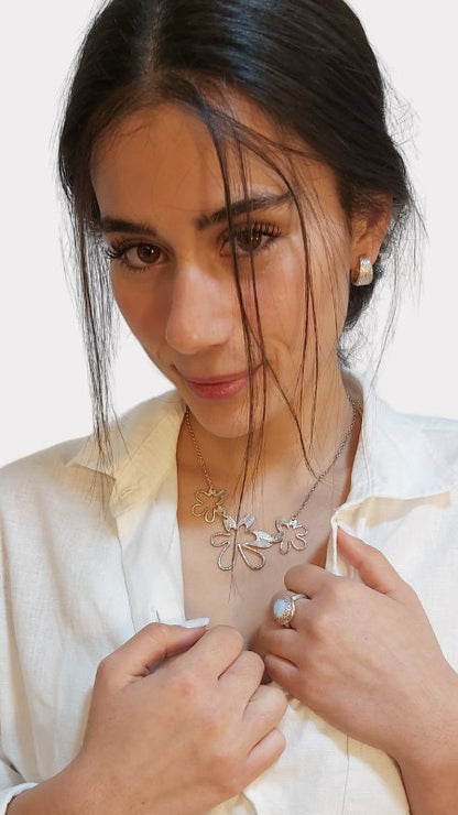 925 sterling silver Necklace | Flower Shaped Pendants | Textured Pendants | Unique Floral Necklace