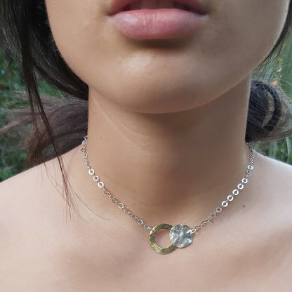 Minimalist Silver Necklace | Hoop Pendant | Choker Length Necklace