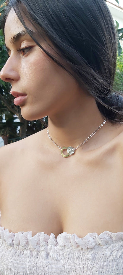 Minimalist Silver Necklace | Hoop Pendant | Choker Length Necklace