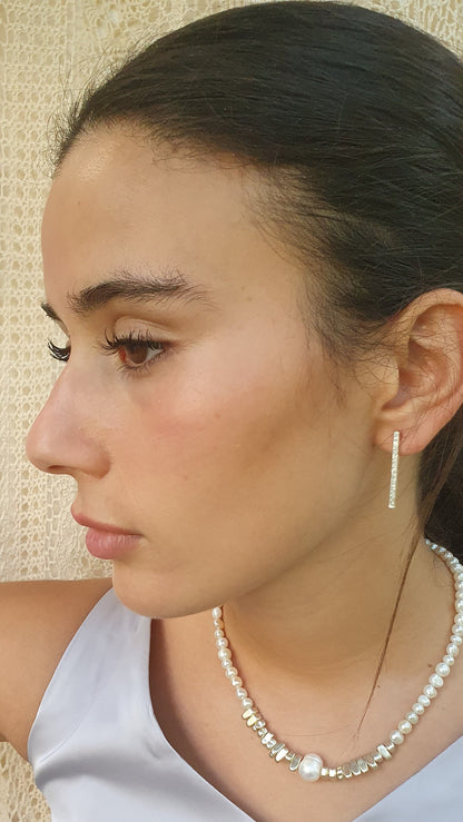 Sterling Silver Line Earrings | Large Stud Earrings | Geometric Earrings | Textured Line Earrings