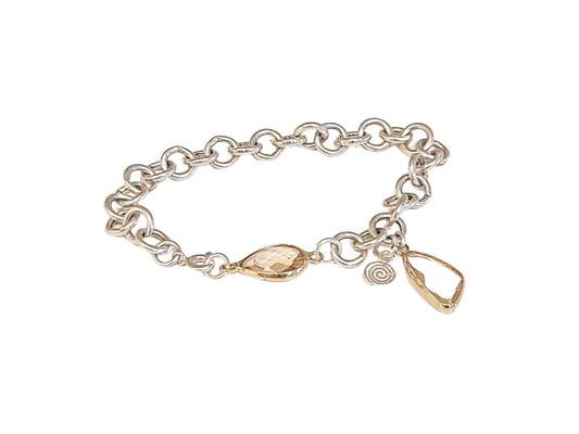 צמיד כסף סטרלינג בשילוב אבני קריסטל ורודות