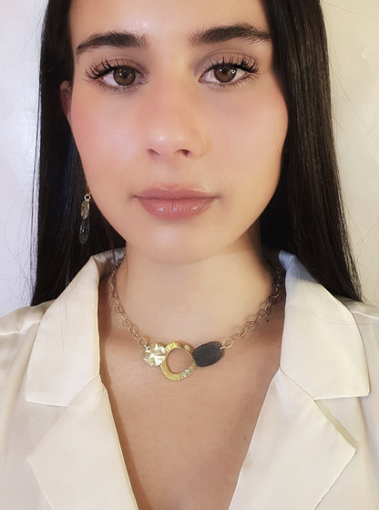 שרשרת כסף גיאומטרית בשלושה צבעים