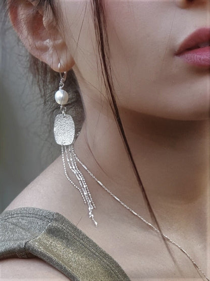 Elegant Textured Earrings | Sterling Silver Earrings | Classic Jewelry | Long Silver Earrings