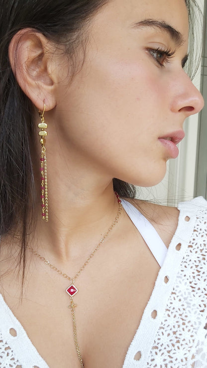 Gold Plated Silver Necklace with Red Crystal | Minimalist Necklace | Delicate and Classic