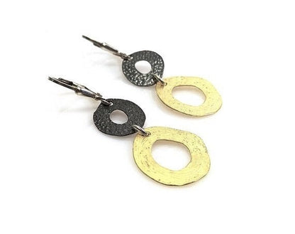 Geometric Two-Tone Sterling Silver Earrings