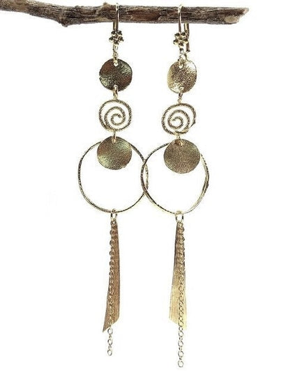 Gold Plated Silver Earrings | Long Dangles Earrings | Textured Earrings | Evening Earrings