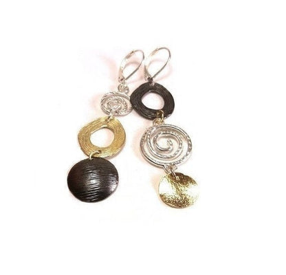 Sterling Silver Earrings | Gold Plated, Oxidized Silver | Textured Earrings | Asymmetric Earrings