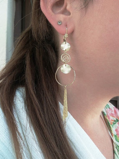 Gold Plated Silver Earrings | Long Dangles Earrings | Textured Earrings | Evening Earrings