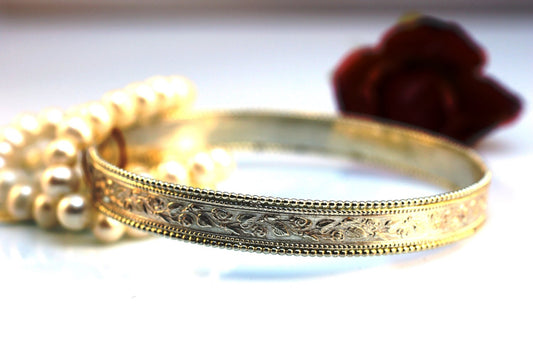 צמיד כסף סטרלינג 925 עם טקסטורת עלים בעיצוב אוריינטלי קלאסי